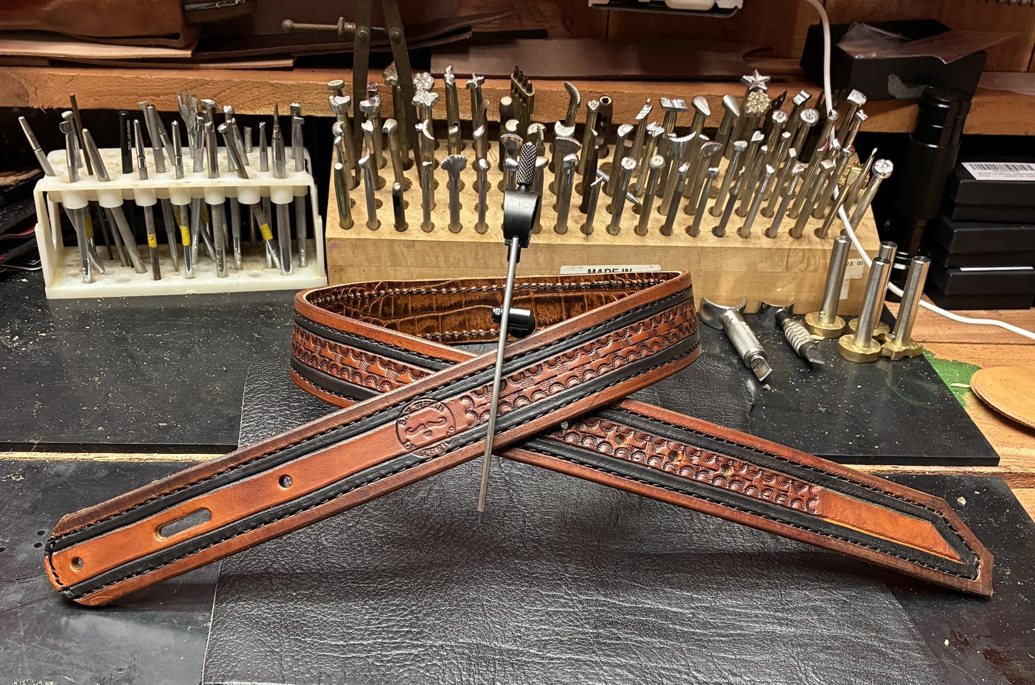 Gator-Embossed Belt with Black Nylon Thread