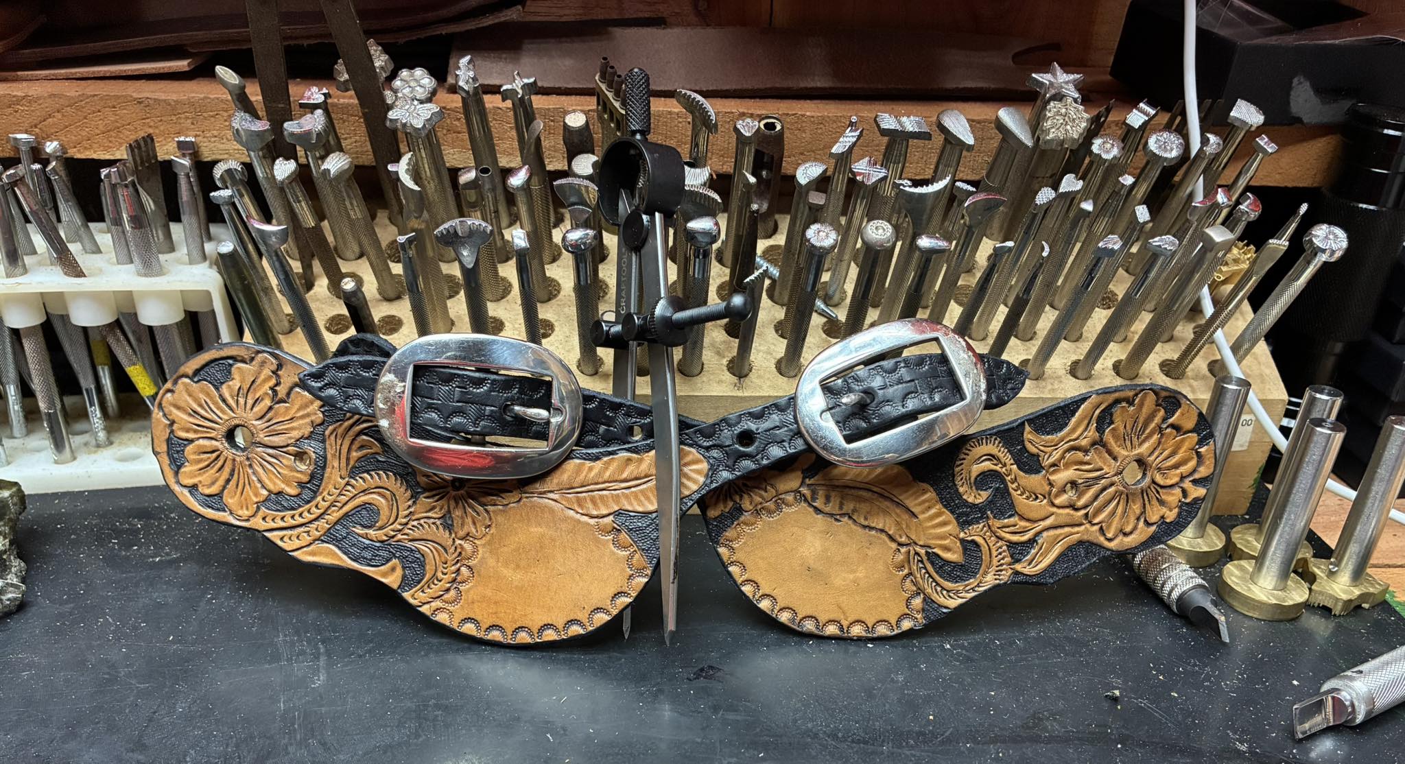 Hand-Tooled Floral Spur Straps